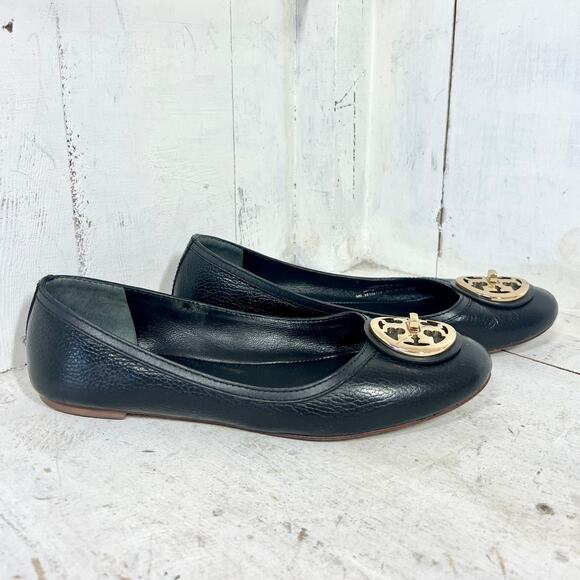 Tory Burch Leather Slip On Round Toe Ballet Flat Shoes Black Women's Size 9M - Picture 4 of 5